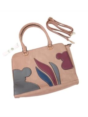 Faux Leather Large Camel Satchel Shoulder Bag | Patchwork